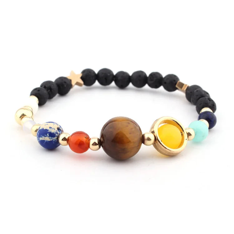 The Eight Planets of the Galaxy Solar System Bracelet Guarding the Stars Natural Stone Beads Bracelet Seven Chakra Bracelet gift