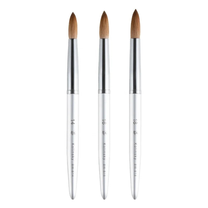 High Quality Custom LOGO Nail Art Brushes Silver Handle with Round Kolinsky Sable Acrylic Nails Quality Brushes Protective Box