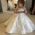 Morili Puffy Big Size Appliqued Lace Ball Gown Sheer Neck Appliques Party Birthday Kids Wedding Flower Girl Dresses MF502