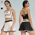 Women's Color Block 2pcs Tennis Dresses High Waisted Pleated Skirt Sets Sleeveless Padded Crop Top Golf Workout Outfits