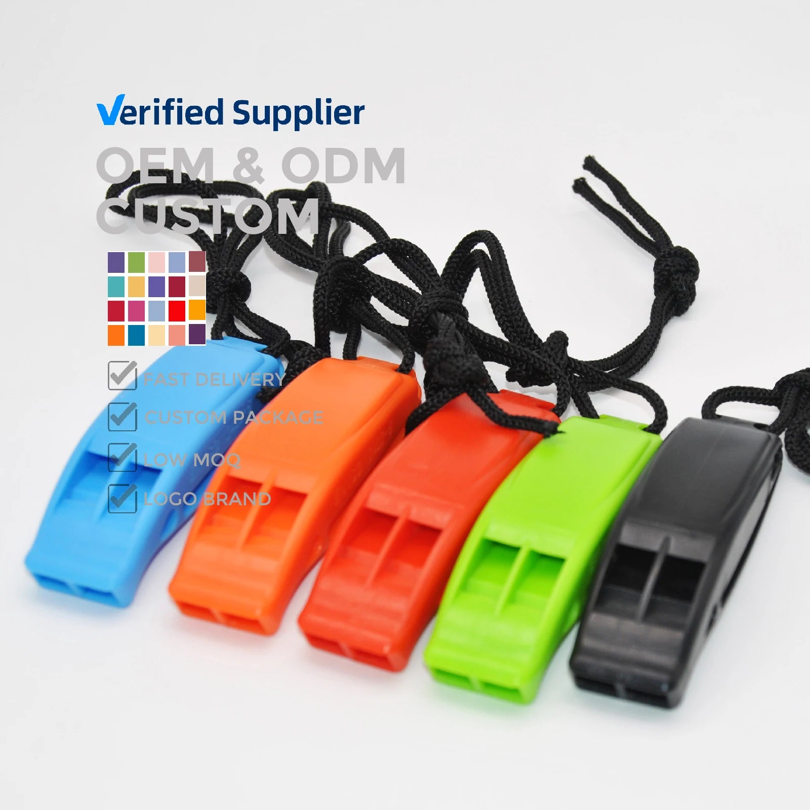 Orange Plastic Backpacking Life Jacket Survival Rescue Whistle with Loud Sound Emergency Outdoor Whistle Lanyard