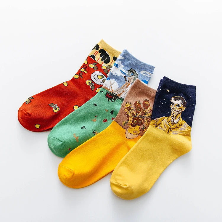 Wholesale Art Socks Van Gogh Floral Lemon Girs Famous Painting Socks Unisex Customs Crew Socks