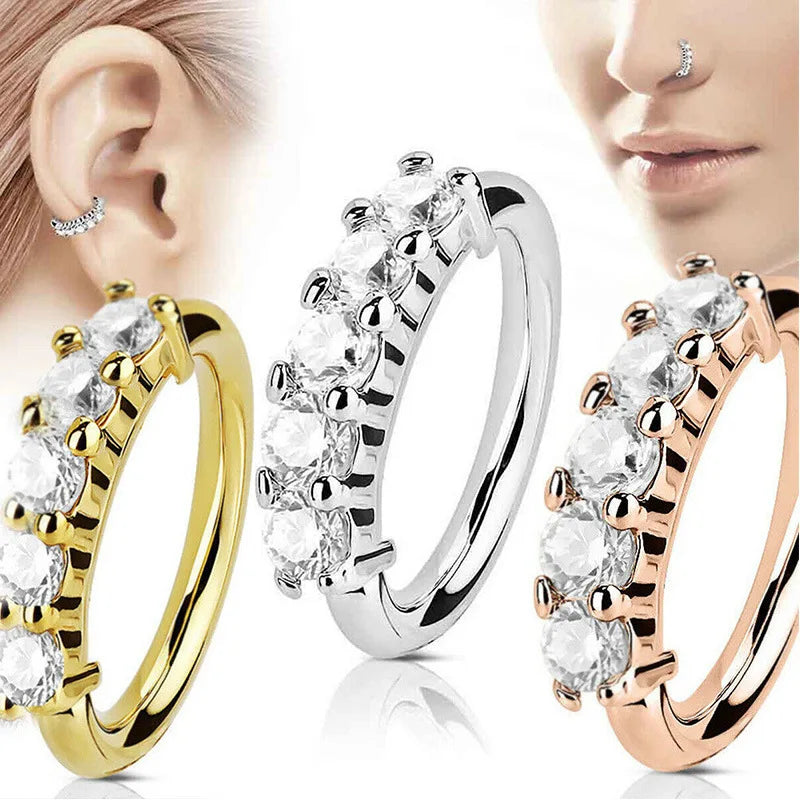 CAOSHI Unisex Simple Crystal Clear Hoop Nose Ring Men Dainty Lady Silver Gold Rose Gold Plated Daily Nose Ring Women