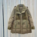 Oftbuy 2024 High-end Women Down Jacket Real Mink Fur Hooded Silk Fabrics Mid Length Warm Loose Goose Down Jacket for Winter