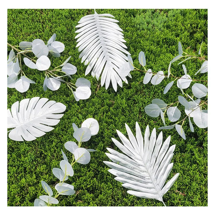 2025  Premium Artificial Tropical Monstera Palm LeafWedding Silver Leaf Set DecorFaux Turtle Leaf for Indoor and Outdoor Decor