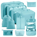 9 Pieces Set Blue Expandable Mesh Twill Packing Cubes Organizer for Duffel Bag Luggage Suitcase