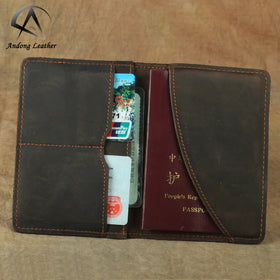 Andong Passport Cover Holder for Men Crazy Horse Leather Card Holders Wallet Genuine Cow Leather Purse