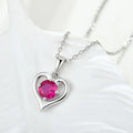 YH JEWELLERY Fine Women 925 Sterling Silver Heart Shape Necklace Silver Heart Round Red Corundum CZ Heart Shape Pendant Necklace