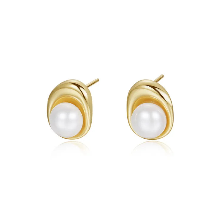 SP INS Minimalist S925 Sterling Silver 18K Gold Plated Freshwater Pearl Stud Earrings