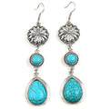 Beautiful Vintage Women Earring  Alloy Flower Earrings Triangle Round Drop White Blue Turquoise Pendant Earring Western Jewelry