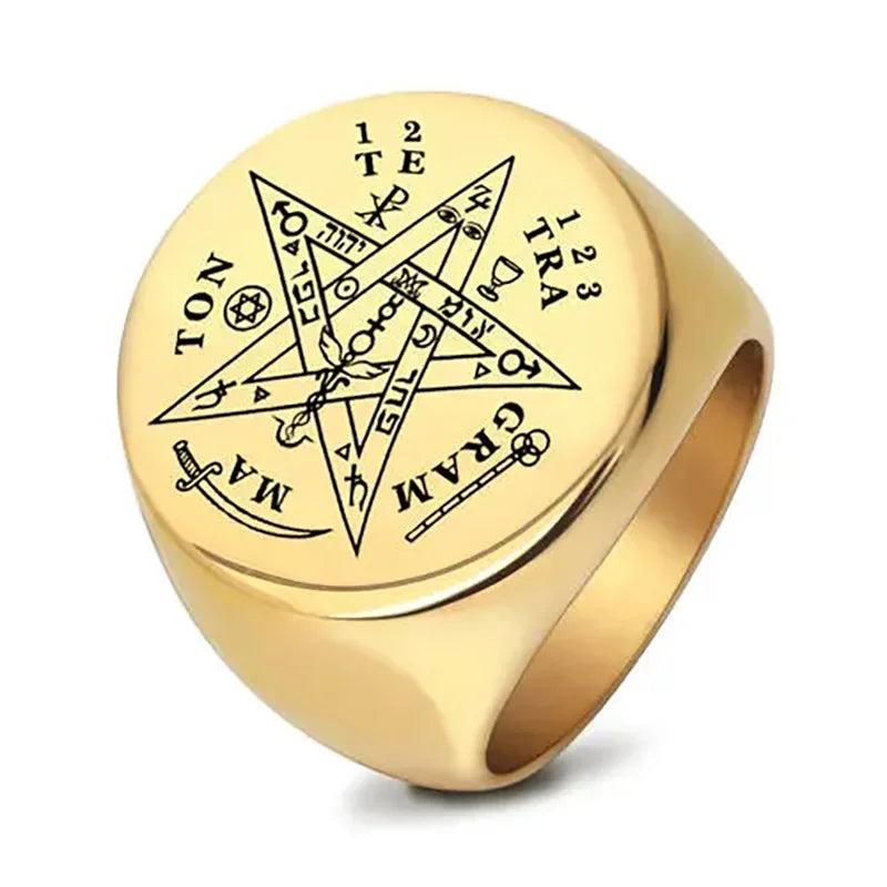 Big Punk Men's Stainless Steel Signet Ring Square Black Finger Ring with Wide Band Custom Logo Fashion Ring for Cocktail Parties