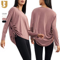 Women's Long Sleeve Sports Gym Yoga Shirts Custom Workout Casual Fitness Breathable Soft Running Drawstring Loose Fit