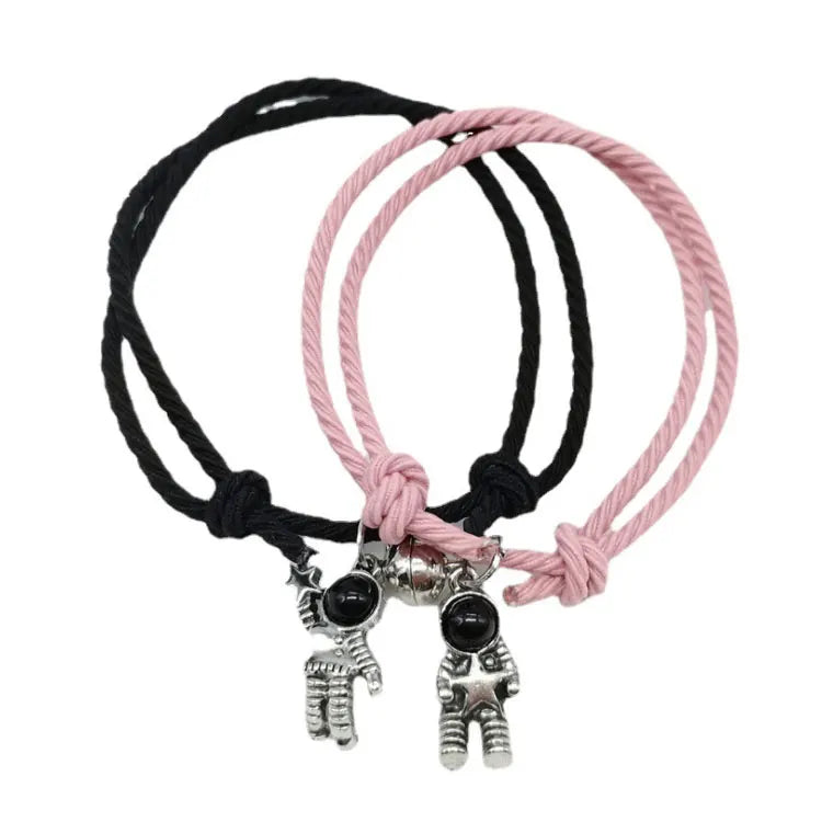SC Hot Selling Magnetic Astronaut Matching Bracelet Spiral Elastic Rope Spaceman Charm Couple Bracelets Set for Valentine's Day
