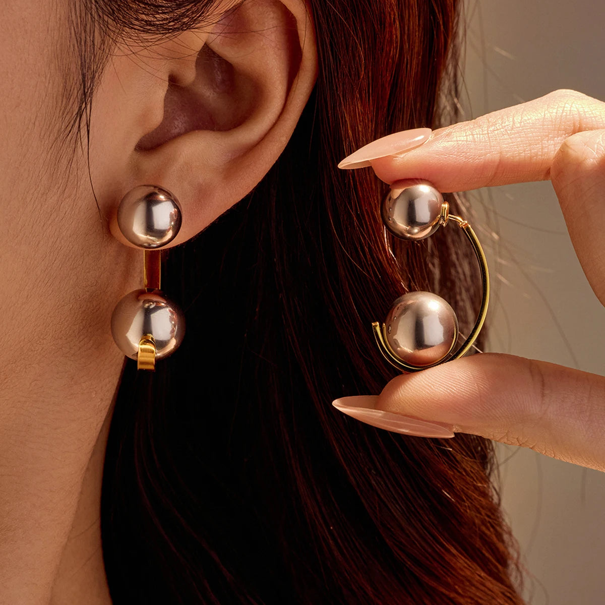 Personalized Jewelry 18k Gold Stainless Steel Two Tone Mixed Color Steel Ball Earrings Women