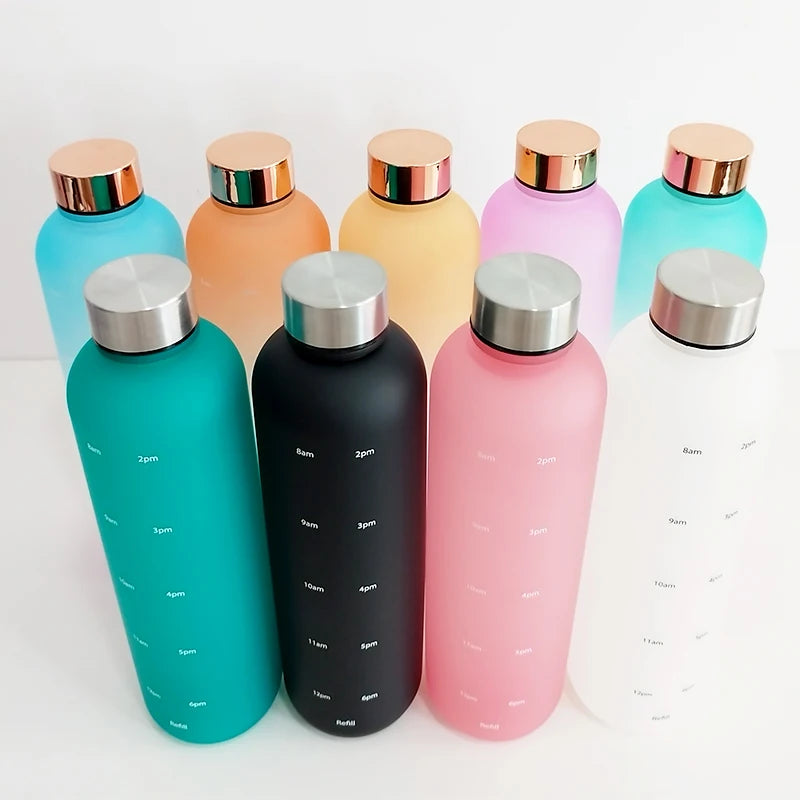 Fitness Frosted Color Changing Drinking 1000ml Plastic Sports 32 oz Water Bottle with Time Mark