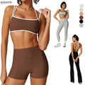 Hot Sale 4-Piece Gym Yoga Suit for Women Contrast Color High-strength Sports Bra and Pants High Waist Sports Set