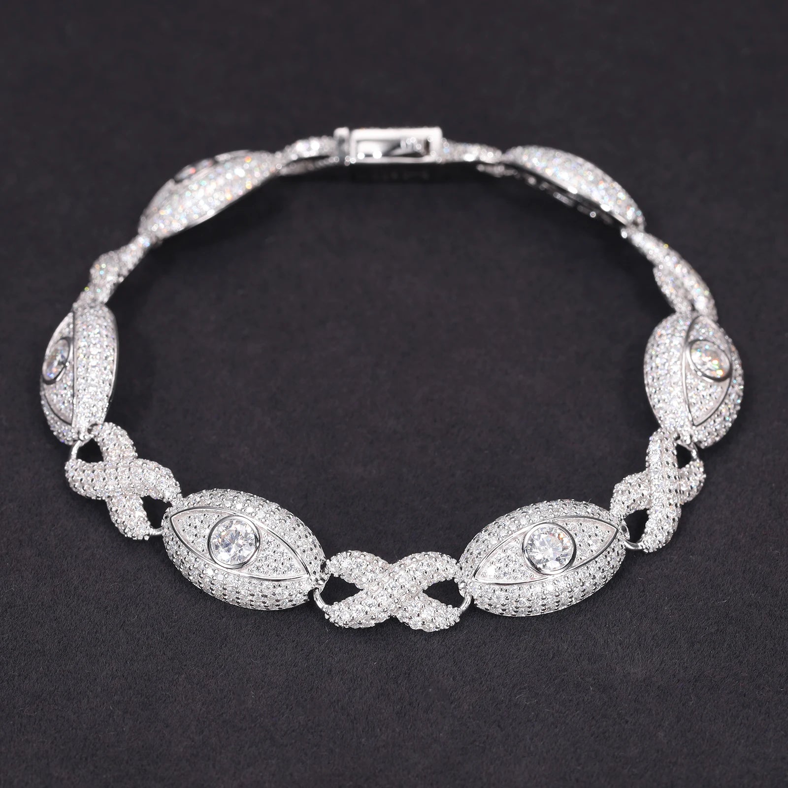 Hip Hop New Jewelry Pass Diamond Tester 11mm Moissanite Evil Eye Infinity Cuban Link Bracelet 925 Silver VVS Mossanite Iced Out