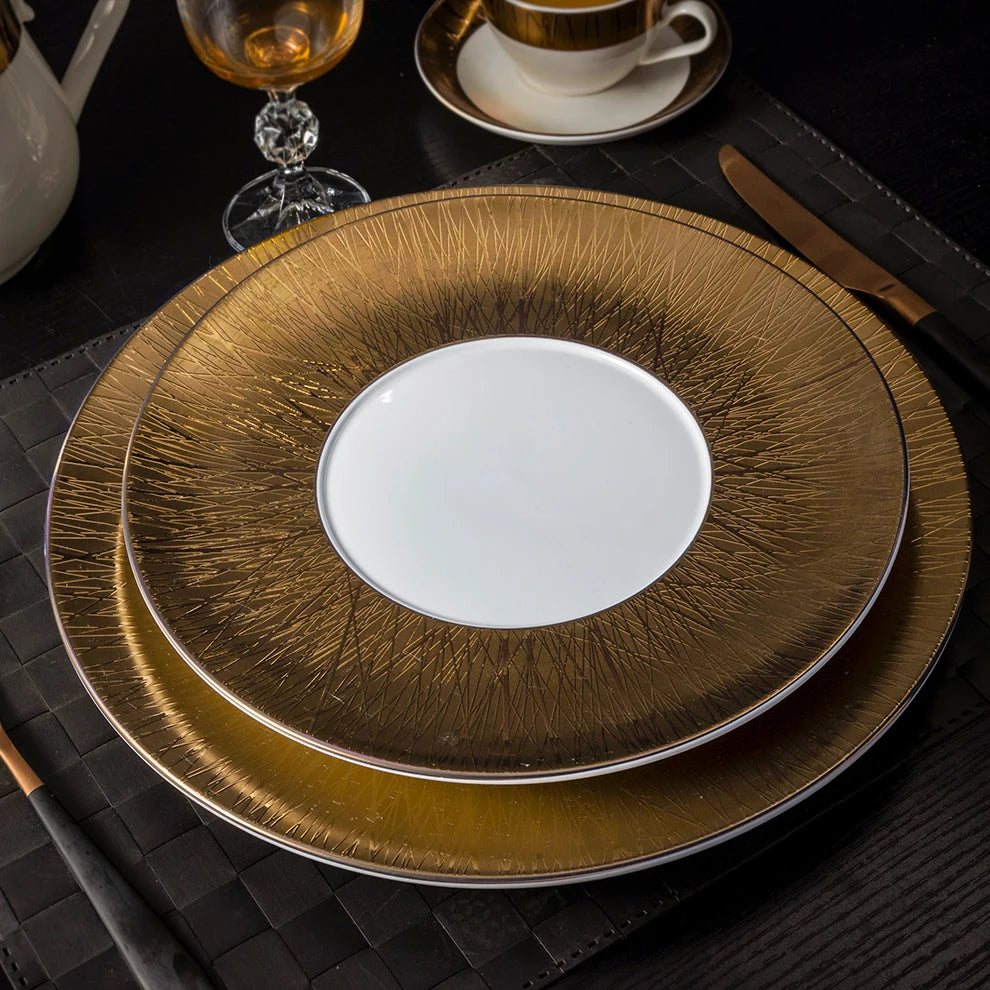 Good Quality 12 Inch Gold Ceramic Charger Plates Decorative Fine Bone China Eco-Friendly for Luxury Wedding and Party