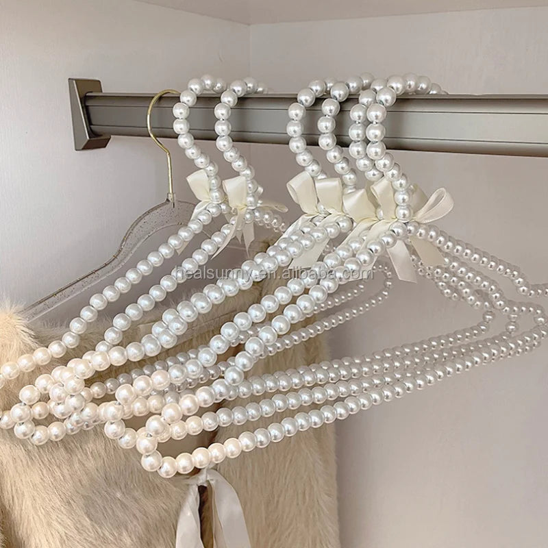 Pearl Beads Metal White Color Clothes Hanger Pants bar Hanger Wedding Dress