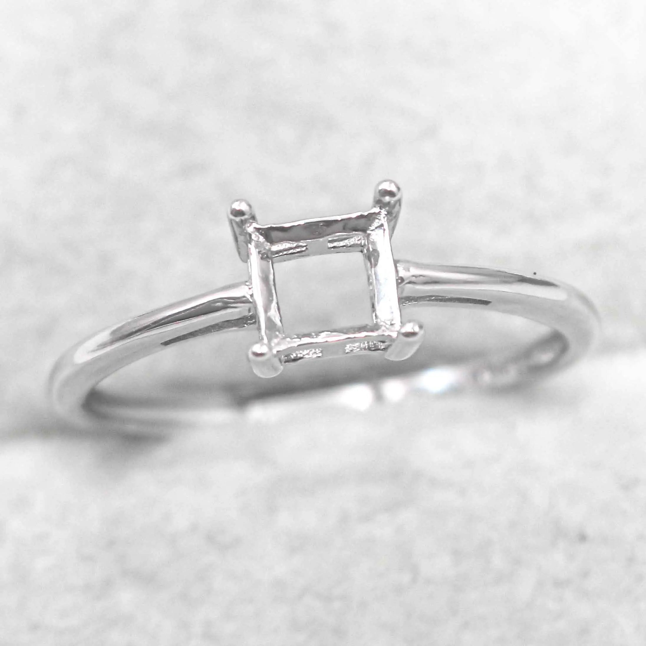 Sterling Silver 5*5/7*7mm Semi Mount Square Ring Empty Support Blank Claw Setting S925 Base Without Center Stone for DIY Inlay