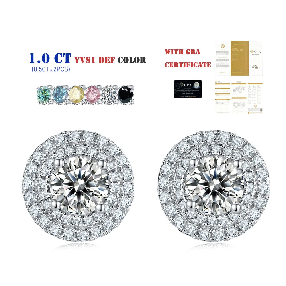 S93 Abiding Jewelry Factory 925 Sterling Silver VVS1 DEF Color Moissanite Diamond Custom Double Halo Earrings Wholesale