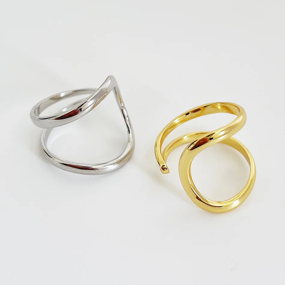 Rainbowking 925 Sterling Silver Double-line Ring Geometric Minimalist Irregular Glue Design Feeling Ins Fine Jewelry Rings