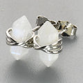 Juaibo Sterling Silver Herkimer Diamond Crystal Natural  Aquamarine Moonstones Silver Earrings