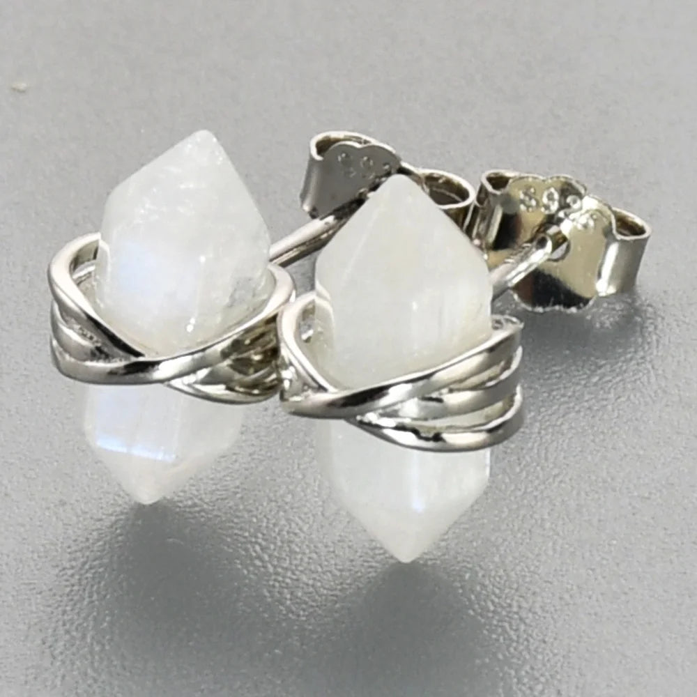 Juaibo Sterling Silver Herkimer Diamond Crystal Natural  Aquamarine Moonstones Silver Earrings