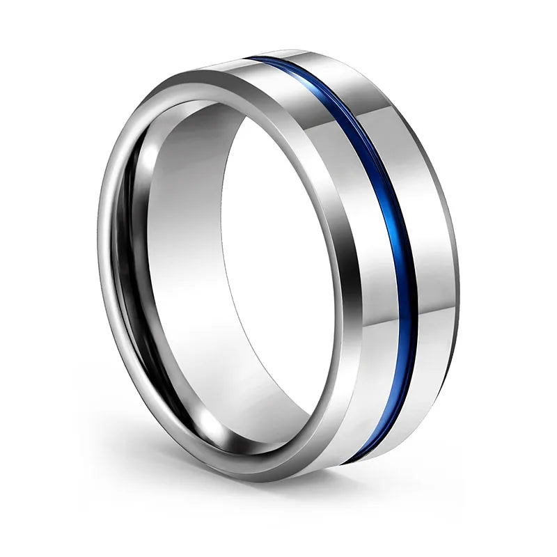 In Stock Free Samples 8mm Man Tungsten Ring Men Rings Silver Blue Tungsten Rings