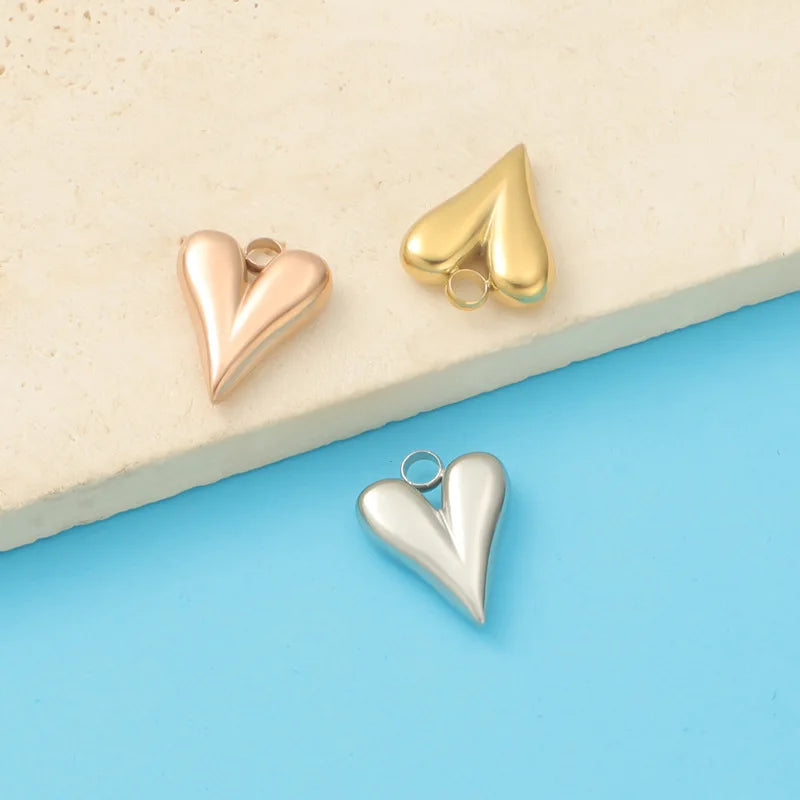 European American Popular Children's Diy Jewelry Accessories Stainless Steel 18K Gold Plated Trendy Peach Heart Glossy