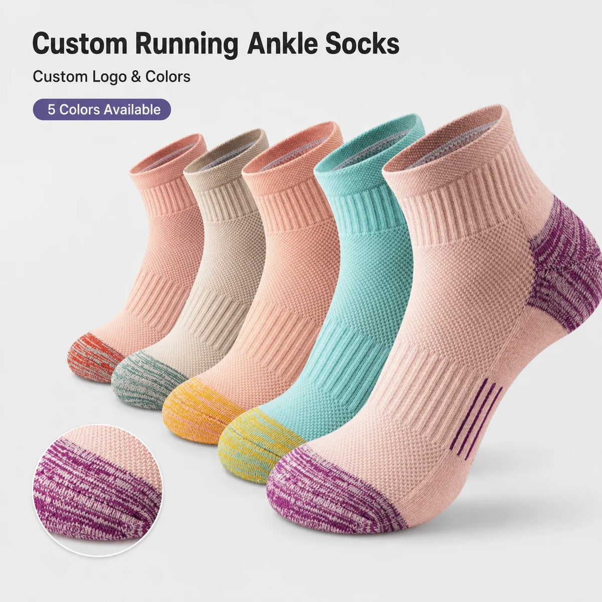 OEM Promotional High Quality Cotton Sports Socks Ankle Length Fashion Terry Padded Quarter Running Socks Custom Logo MegaBDM