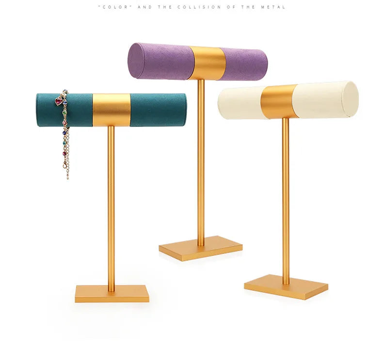 Fashion Multi-colored Microfiber T Bar Metal Bracelet Jewelry Display Stand