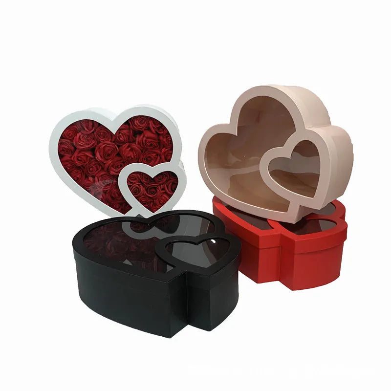 Double Heart Flower Box Transparent Window Cover Fruit   Gift Box Mother's Day Valentine's Day Gift Box
