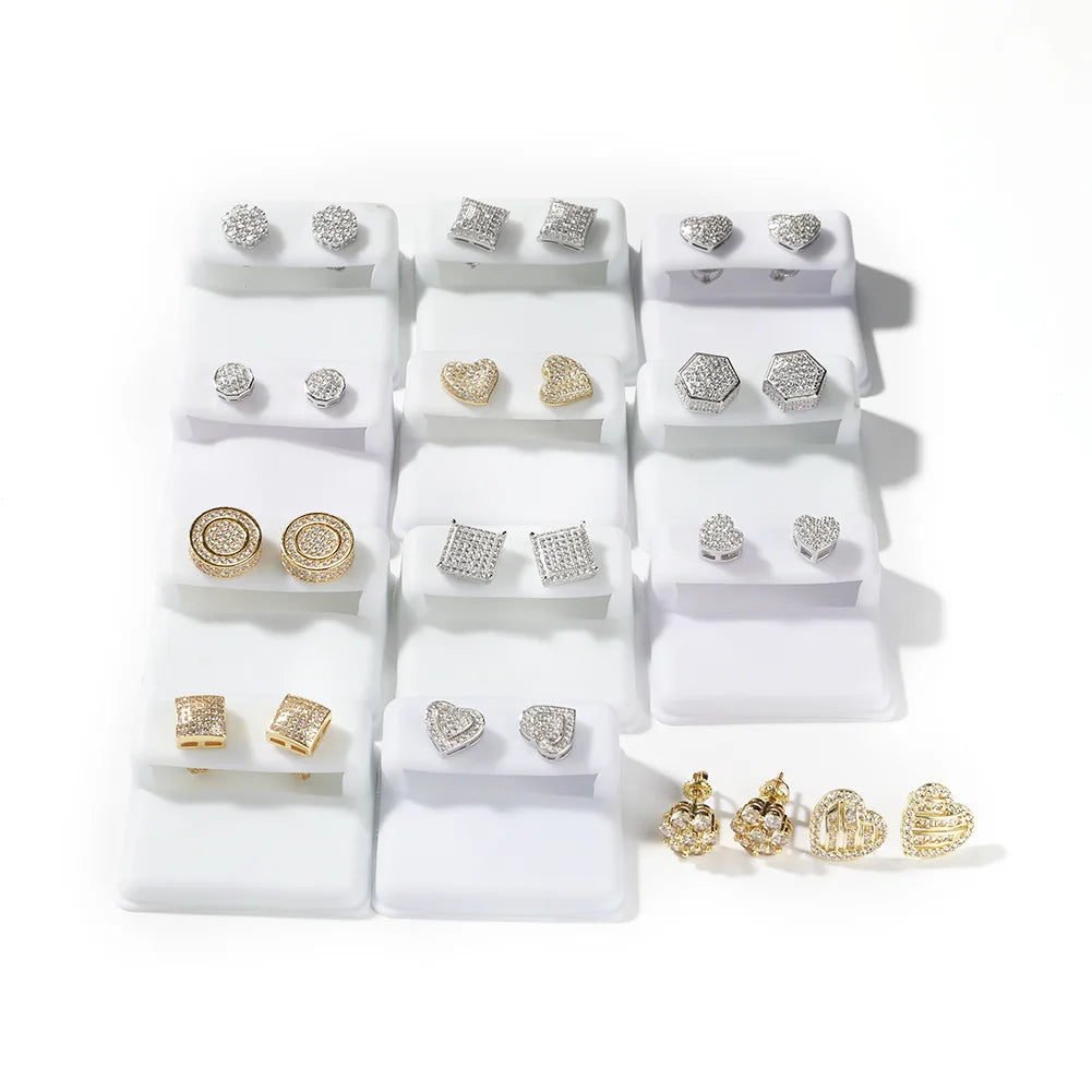 2023 Korean Women Spike Cute Pave Screw Iced Hollow Out Heart Shaped Fancy Cz Diamond Stud Earrings