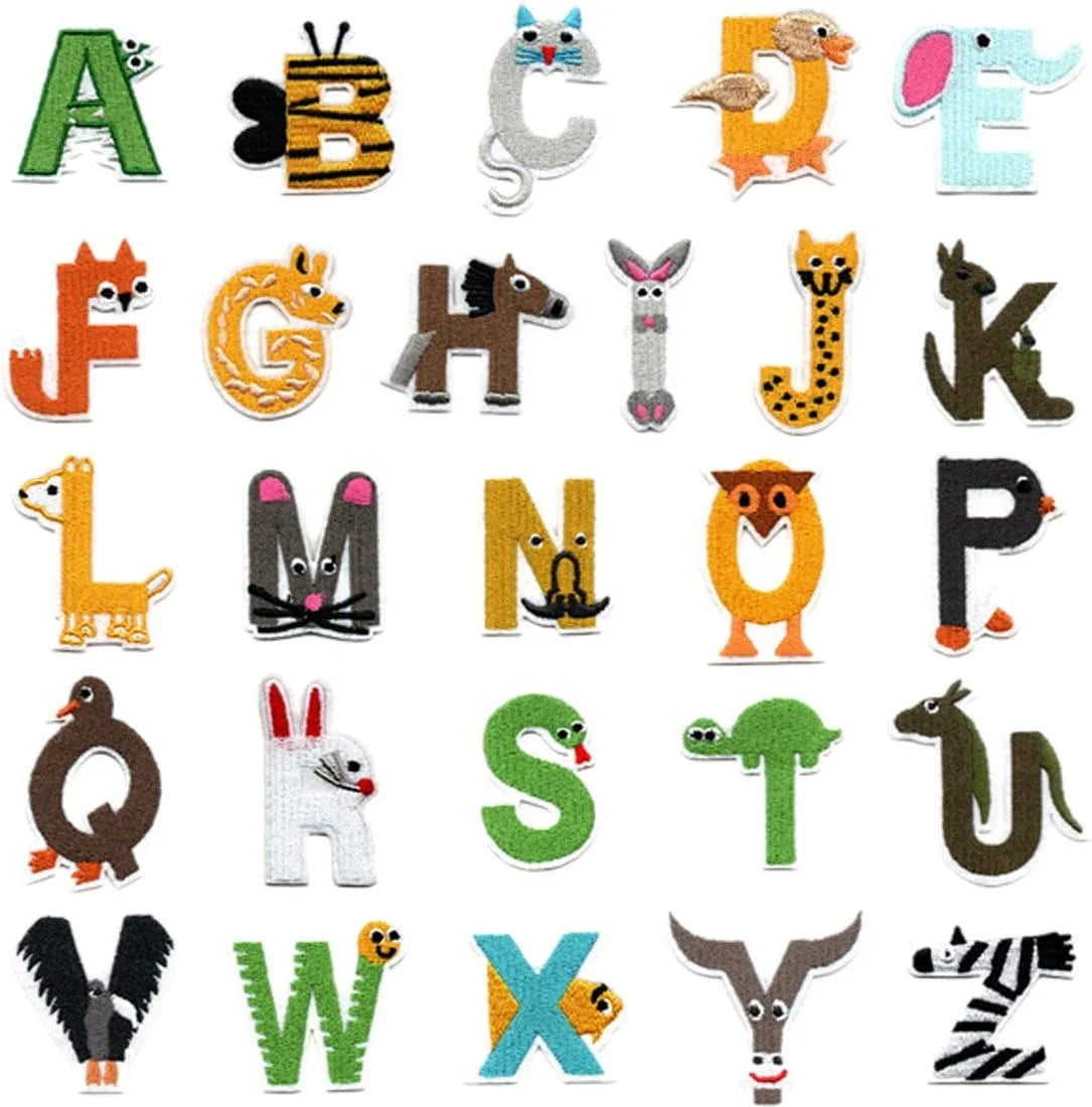 Custom DIY Animal Letters Embroidery Patch for Clothing Iron-on Backing Canvas Fabric Plastic Wholesale