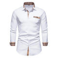 RNSHANGER Autumn Plaid Patchwork Formal Shirts for Men Slim Long Sleeve White Button up Shirt Dress Business Office Dress Shirts