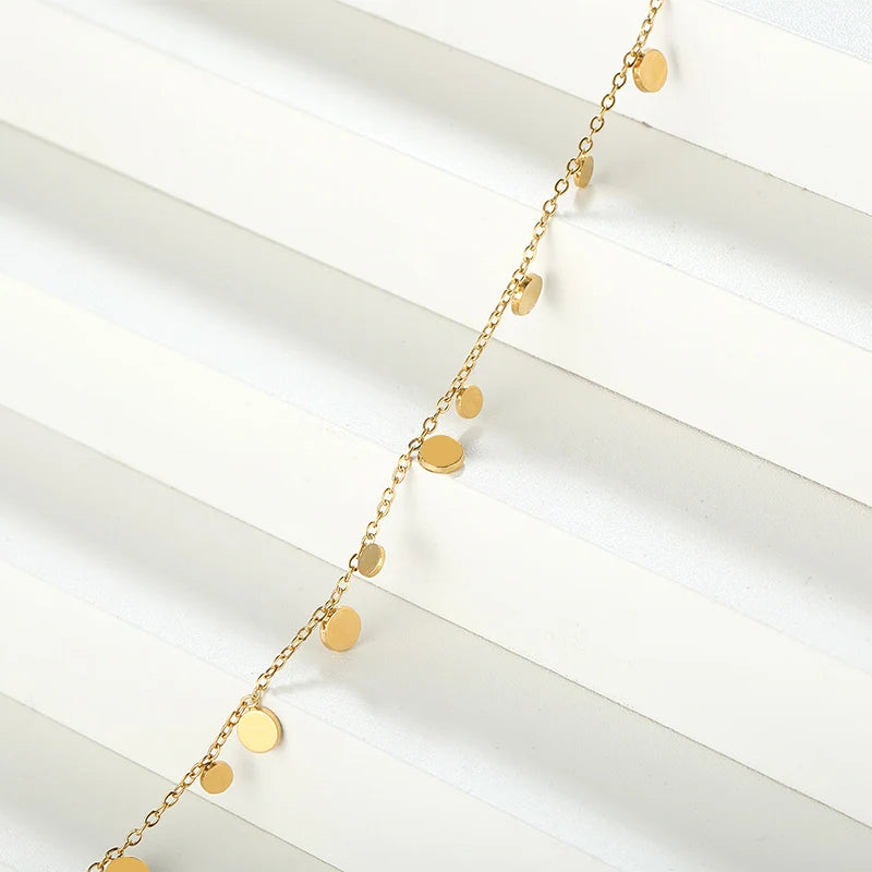 Hot Selling Geometric Stainless Steel Bracelet 18K Gold Plated Waterproof WITH Small Discs Clover Jewelry for Women