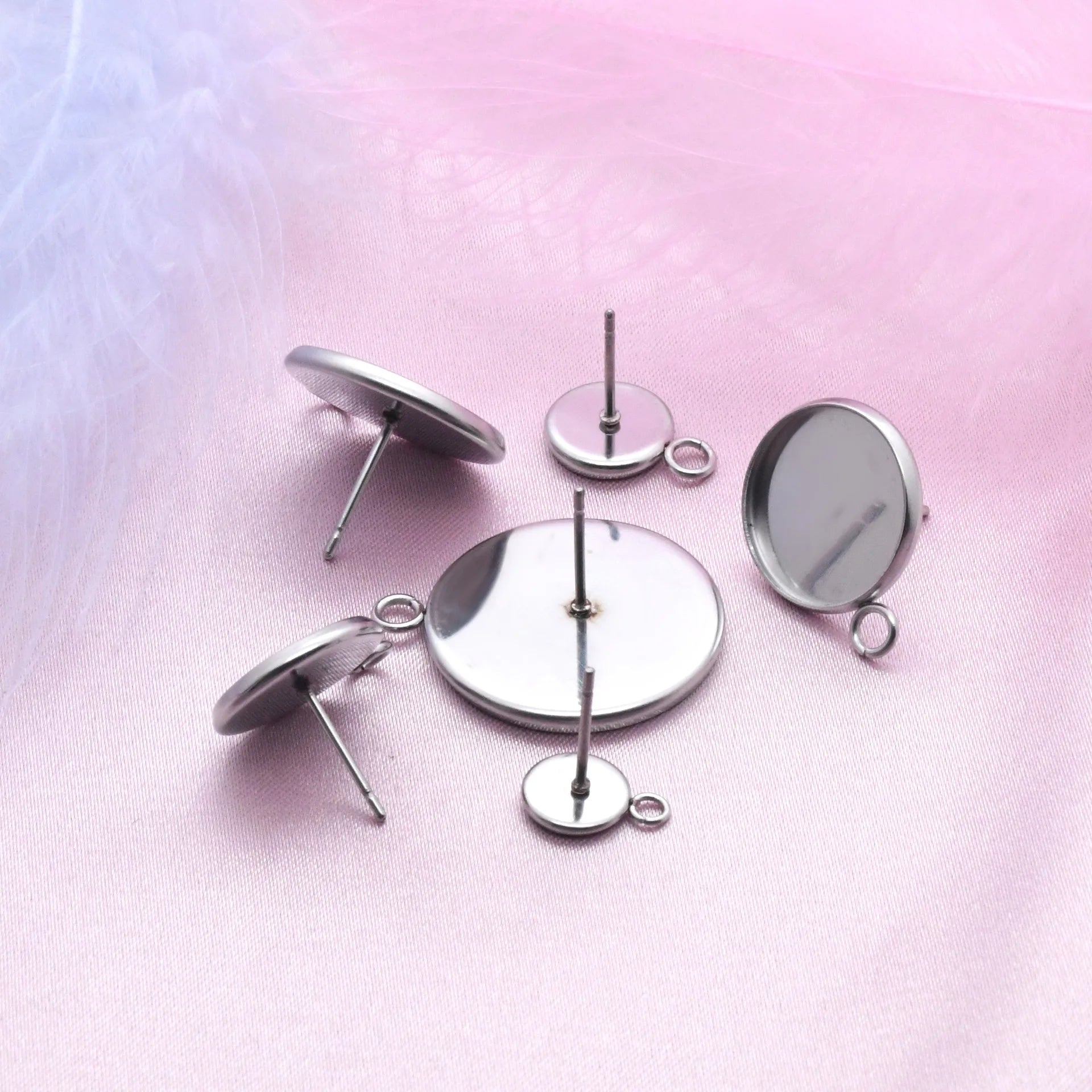 Women DIY Earring Jewelry Accessories Round Flat Solid Stainless Steel Round Butterfly Ear Backs Stopper Earring Back with Loop
