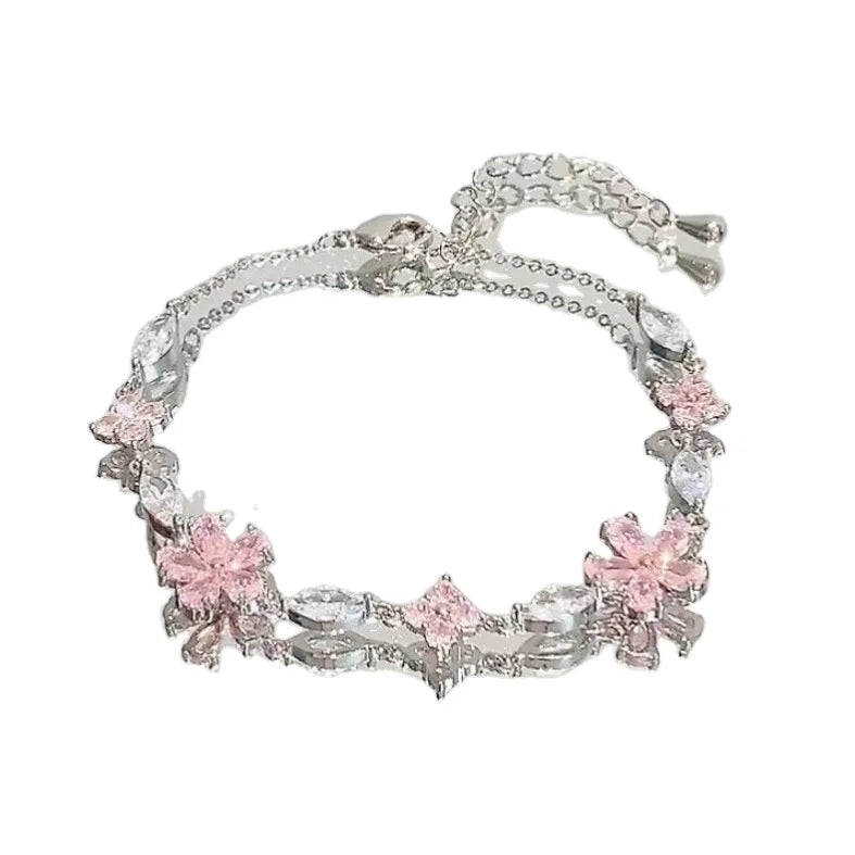 Sparkling Cherry Blossoms Butterfly Bracelet Women Fashion Temperament Wave Zircon Moon Flower Adjustable Bracelet Jewelry Gift