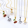 18k Gold Plated Shiny Crystal Solitaire Stone Pendant Cz Dainty Choker Necklace Flower Cherry Necklaces for Women