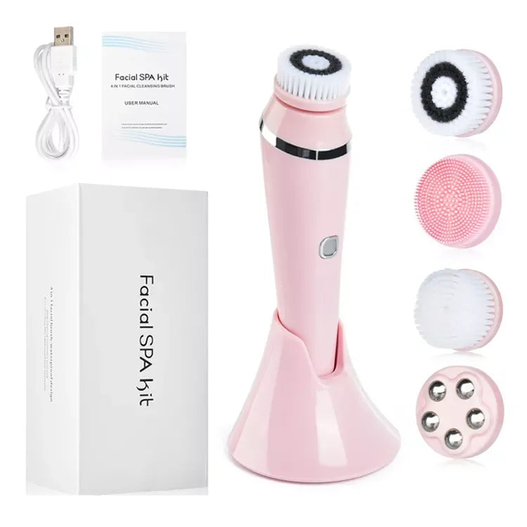Hot Sale Items Home Use 4 in 1 Electric Face Brush Roller Spining Exfoliator Facial Cleansing Brush Silicone Facial Brush