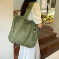 Elegant Ladies Straw Woven Storage Handbag Women Holiday Beach Commute Casual Tote Top-Handle Bags Fashion Retro Shoulder Bags