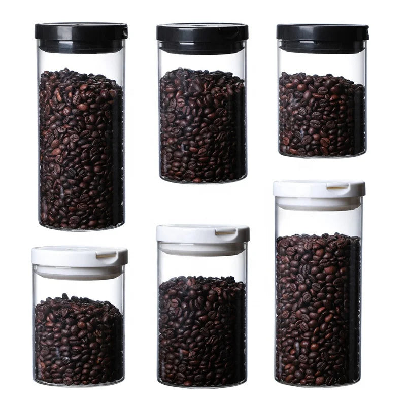 Food Grade High Borosilicate Glass Coffee Tea Dried Fruit Storage Multifunctional sealed Storage tank Set with Plastic Cover