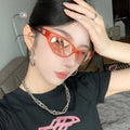 ShanHai 2025 New Sunglasses for Women Sand Orange Retro Cat Eyes Elliptical Spicy Girl Cycling Sunglasses Round Face Trendy