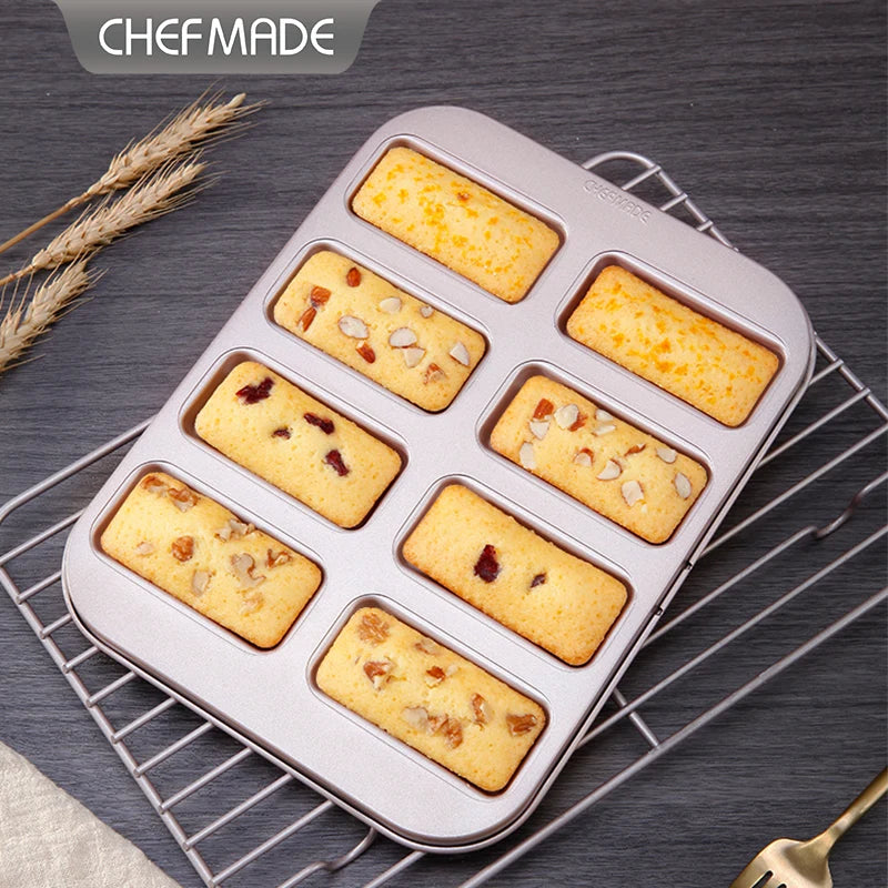 CHEFMADE WK9838 Japanese Style Bakeware 8 Cup  Non-stick Cake Mold Mould Rectangle Financier Cake Pan for Oven Baking