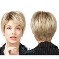 HAOLING Short Light Blonde Golden Wig with Brown Roots Wig for White Women Cheap Synthetic Wig