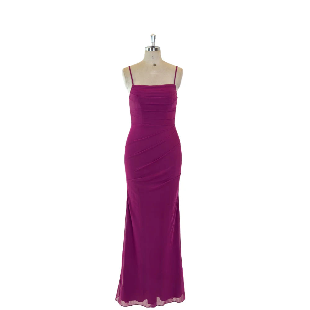 TEENYEE Fashion Design Spaghetti Straps Chiffon Bridesmaid Dresses Plus Size Wedding Guest Dress