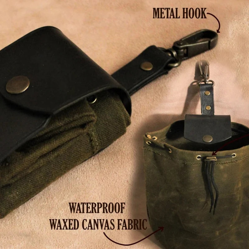 Leather Belt Bag Waterproof Waxed Canvas Foraging Pouch Outdoor Camping Hiking Mushroom Bags