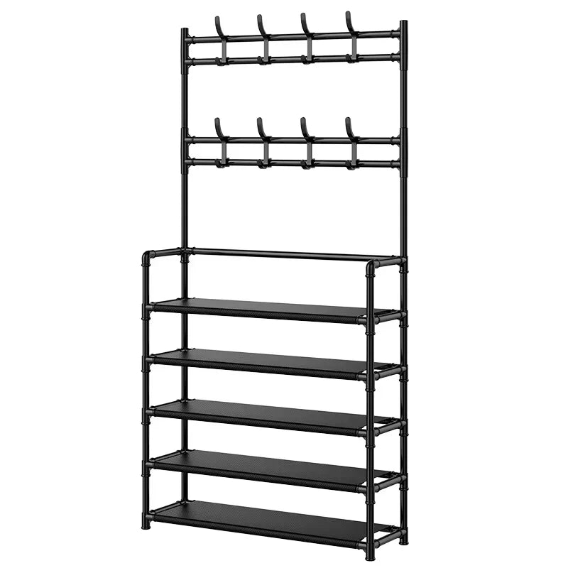 Wholesale China Living Room Furniture Metal Shoe Rack with Hooks Coat Stand for Hanging Clothes Shoes and Hats
