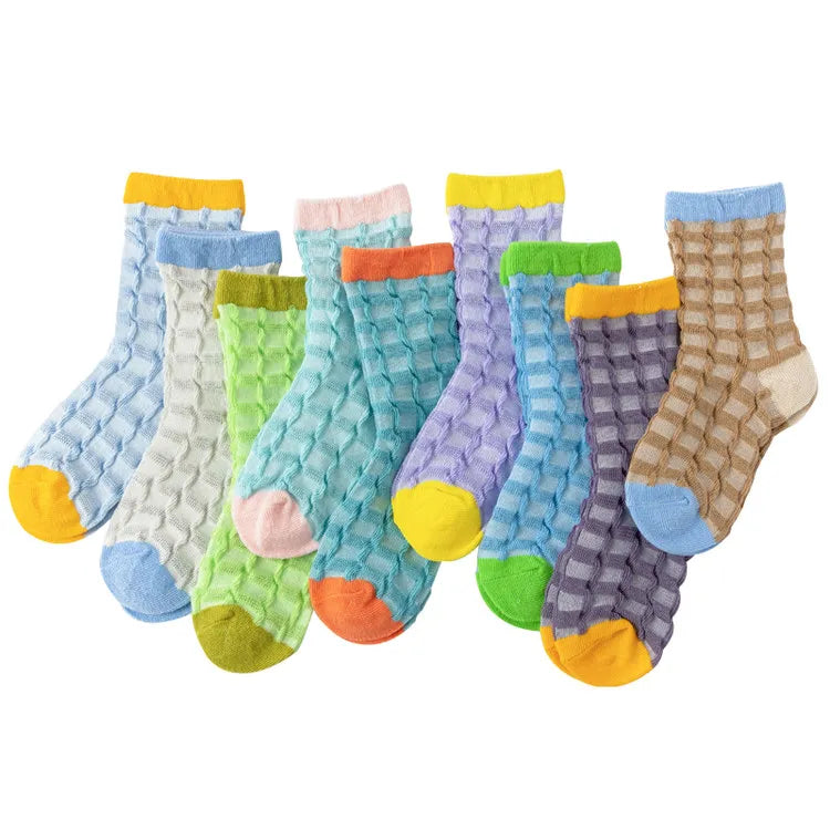 New Arrival OEM Customized LOGO INS Style Colorful Series Wavy  Check Cotton Tube Kids Girls Socks Children Set Ruffle Socks
